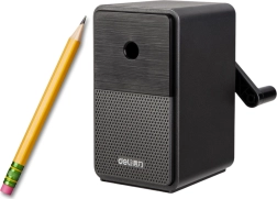 Taille-crayon manuel à manivelle avec réservoir et réglage de la pointe – noir