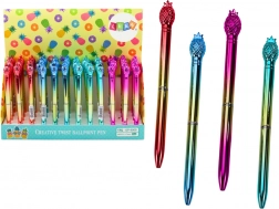 Stylo à bille avec ananas, doré, recharge bleue 0,7 mm