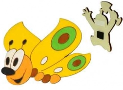 Magnèt en bois papillon jaune Dodo