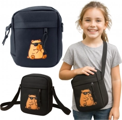 Sac bandoulière enfant avec capybara, sangle réglable, noir 19,5 × 14 cm