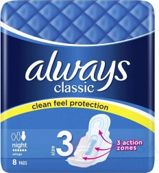 Always Classic Night serviettes hygiéniques 8 pcs