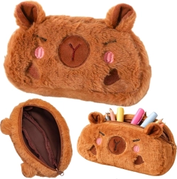 Trousse en peluche capybara, une seule compartiment, marron 19 × 10 cm