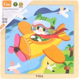 Puzzle en bois 9 pièces – avion avec chat VIGA
