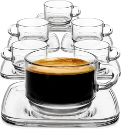 Tasses en verre avec soucoupes carrées 250 ml, lot de 6
