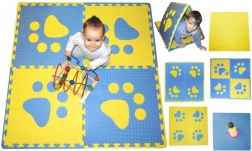Tapis moussé pour enfants avec pattes bleues et jaunes