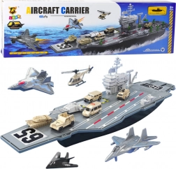 Grand porte-avions militaire avec tanks et avions 70cm