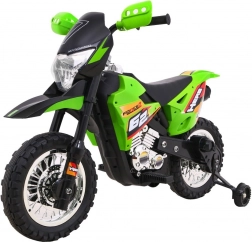 Moto cross électrique pour enfants à batterie – verte, avec roulettes stabilisatrices et feux LED