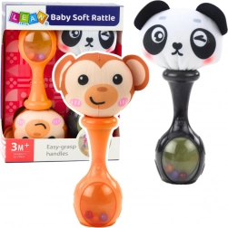 Ensemble de hochets sensoriels avec balle souple – petit singe et panda, 2 pièces
