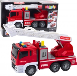 Camion de pompiers avec bras télescopique, eau, lumières et sons 1:14 – rouge