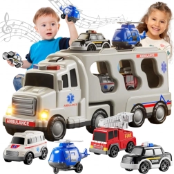 Woopie set de sauvetage 5 en 1 avec camion porte-voitures et véhicules