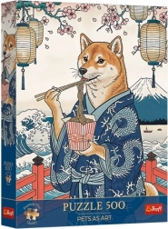 Trefl Puzzle Premium Plus Pets as Art : Méditation de Shiba avec des nouilles, 500 pièces