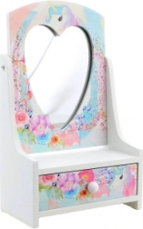 Boîte à bijoux en bois avec miroir en forme de cœur Licorne