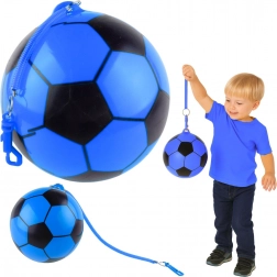 Balle en caoutchouc motif football avec poignée élastique, bleue 22 cm