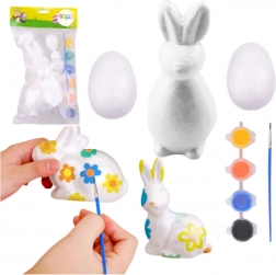 Ensemble de peinture de décorations en polystyrène pour Pâques : lapin et 2 œufs