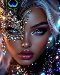 Peinture diamant femme au masque de paon 30 × 40 cm