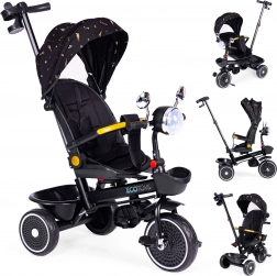 Tricycle pour enfants avec siège pivotant à 360°, barre de guidage et auvent, noir, ECOTOYS