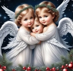 Peinture diamant trois petits angelots 30 × 40 cm