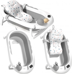 Baignoire pliable pour bébé avec thermomètre et insert doux, gris à étoiles