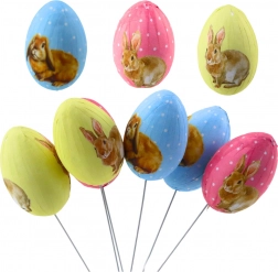 Œufs de Pâques sur bâtons avec des lapins colorés 6 pièces