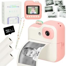 Appareil photo instantané pour enfants avec imprimante thermique et carte 32 Go – Rose