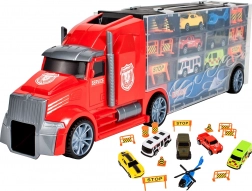 Camion avec petites voitures et hélicoptère