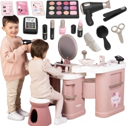 Smoby centre de petite styliste Beauty – salon de beauté pour enfants 3-en-1 avec 32 accessoires