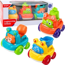 Ensemble de petits véhicules de chantier avec animaux pour tout-petits, colorés, 3 pcs