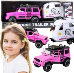 Voiture tout-terrain rose Woopie avec remorque pour cheval et figurine de cheval