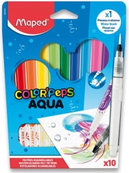 Feutres MAPED Color'Peps Aqua effet pinceau, set de 10 couleurs + pinceau à réservoir