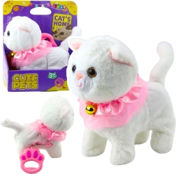 Chaton blanc interactif en laisse avec volant rose et grelot