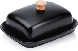 Beurrier en céramique noir avec bouton en bois Vilde
