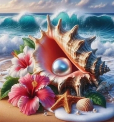 Peinture diamant coquillage avec perle 30 × 40 cm