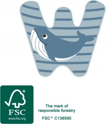 lettre en bois W avec motif de baleine