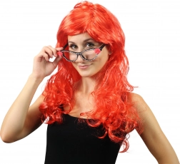 Perruque de carnaval longue rouge avec frange pour adultes