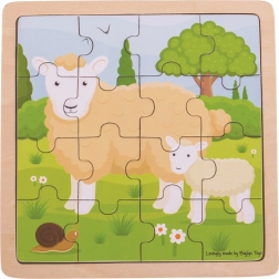 Puzzle encadré en bois brebis et agneau BIGJIGS TOYS, 18 pièces