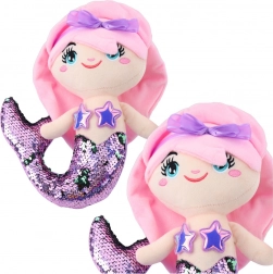 Sirène en peluche avec queue bicolore scintillante 28 cm