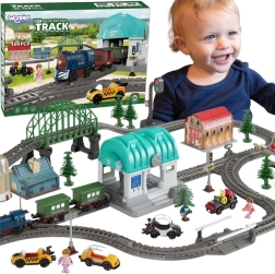 WOOPIE circuit de train électrique XXL avec gare et petite ville, 108 pièces