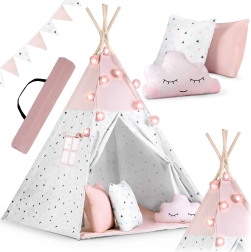 Tipi pour enfants avec guirlande et petites lumières NUKIDO – rose