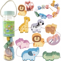 Animaux ZOO à enfiler en bois WOOPIE GREEN, montessori, 13 pièces