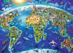 Puzzle carte du monde avec monuments XXL 200 pièces