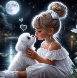 Peinture diamant Fille avec un petit chien 30x40 cm