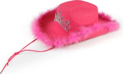 Chapeau de cow-boy rose avec couronne et bord en plumes pour dames