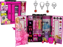 Poupée avec armoire à vêtements et accessoires