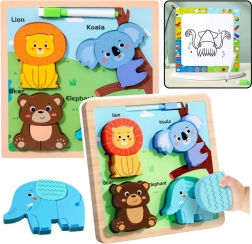 Puzzle éducatif en bois Animaux avec tableau à dessin