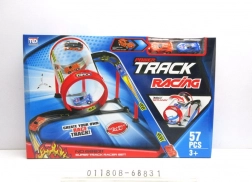 Piste de course avec tube et boucle, 57 pièces, 2 petites voitures à rétrofriction