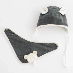 Bonnet de printemps pour bébé avec foulard NEW BABY Sebastian, gris, taille 68 (4–6 mois)