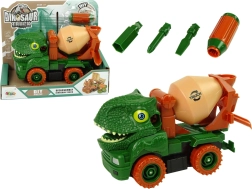 Camion-bétonnière dinosaure à démonter – vert avec accessoires