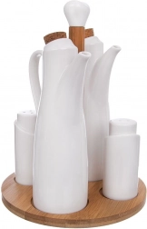 Set en porcelaine pour sel, poivre, huile et vinaigre avec support Whitelist 5 pièces