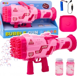 Pistolet à bulles électrique rose 64 ouvertures