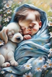 Mosaïque de diamants - Enfant et chiot